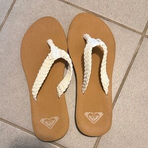 Roxy Women's Tan Flip Flop Sandals with White Braided Straps